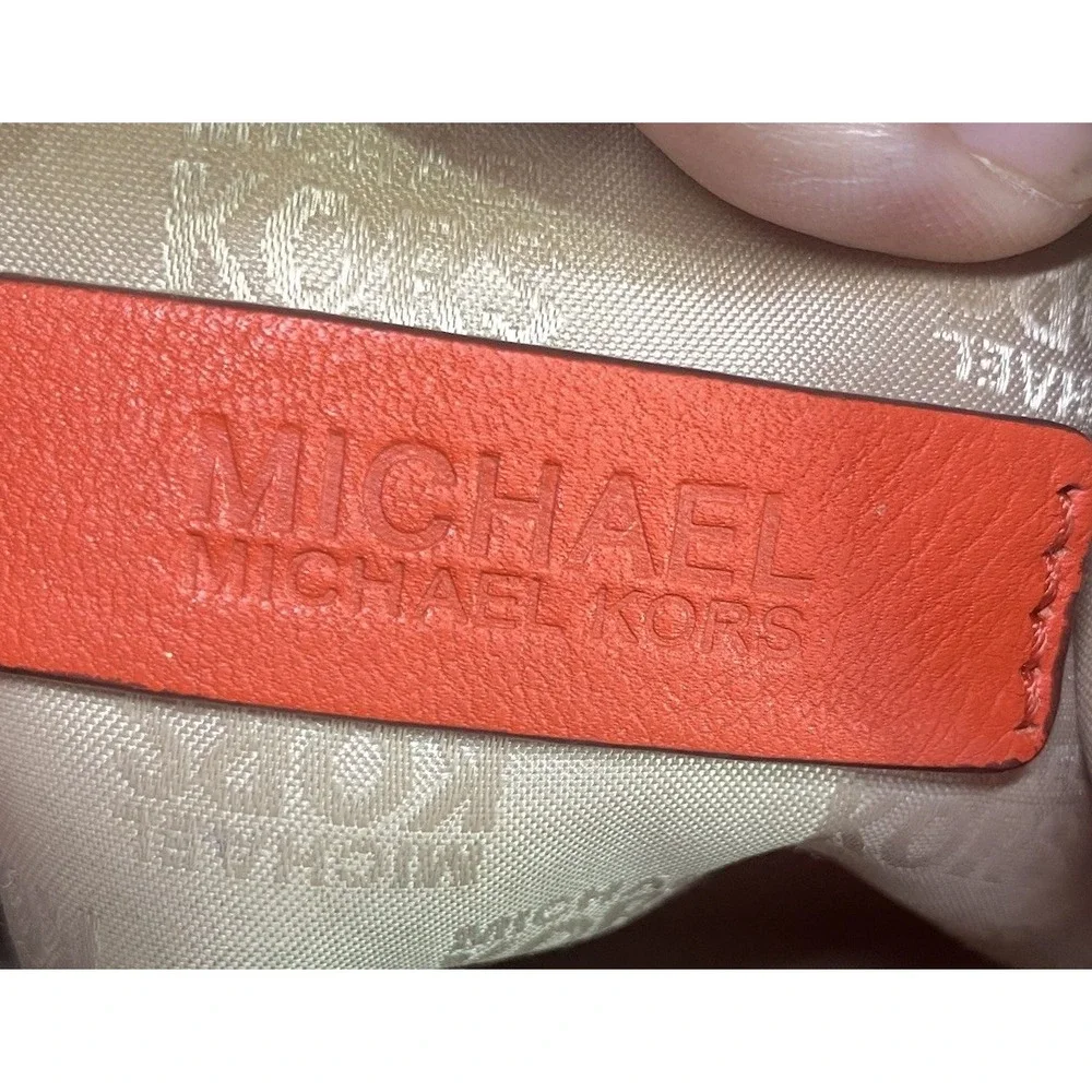 Michael Kors Womens Leather‎ Bag purse Red Orange&Gold Lined Pockets MK Charm